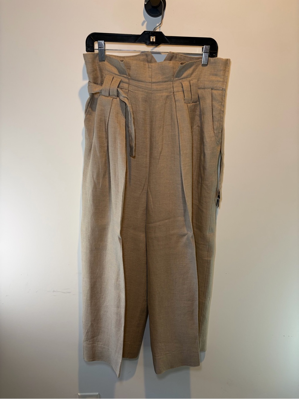 H&M Tan Paperbag High-Waist Cropped Pants